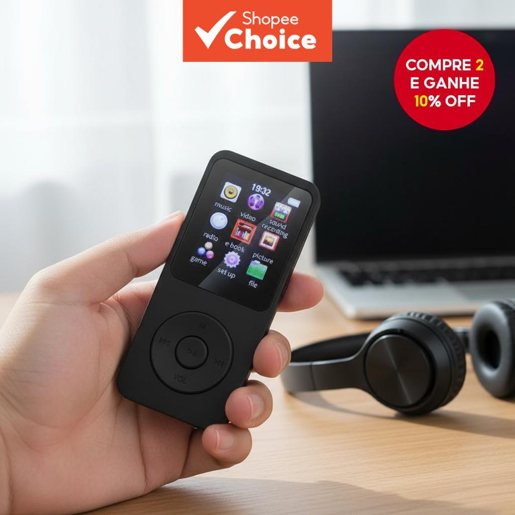  Novo Bluetooth 5.0 HIFI MP3 Player para Esportes, Alto-falantes Musicais, MP4, Rádio FM, Gravador de Voz, Leitor de