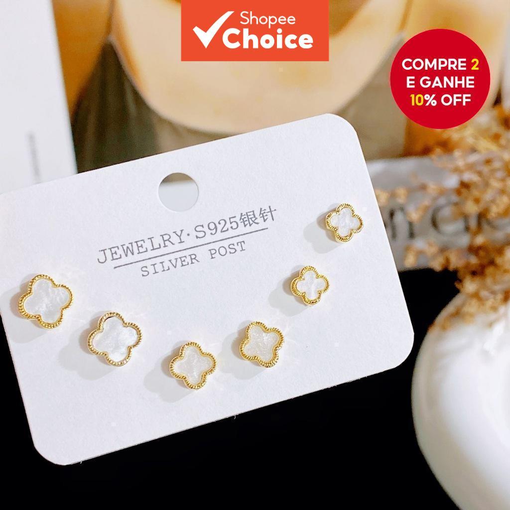 Novo Conjunto de Brincos em Formato de Trevo de Quatro Folhas, Cor Dourada, Presente Exquisito para Estudantes e em Oferta na Shopee