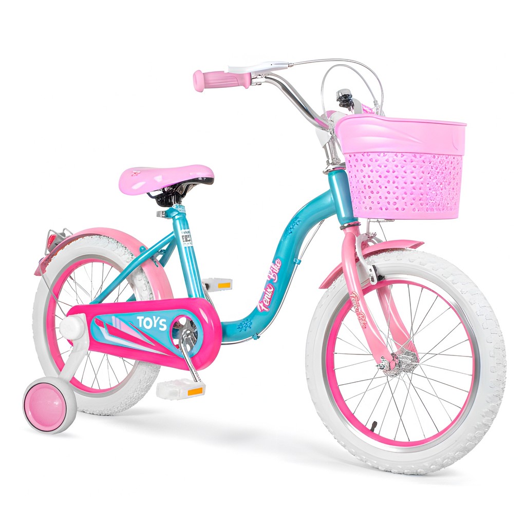 Bicicleta infantil Menina Aro 16 Rosa Retrô Com Cesto, Refletor e Rodinhas De Apoio - Toys
