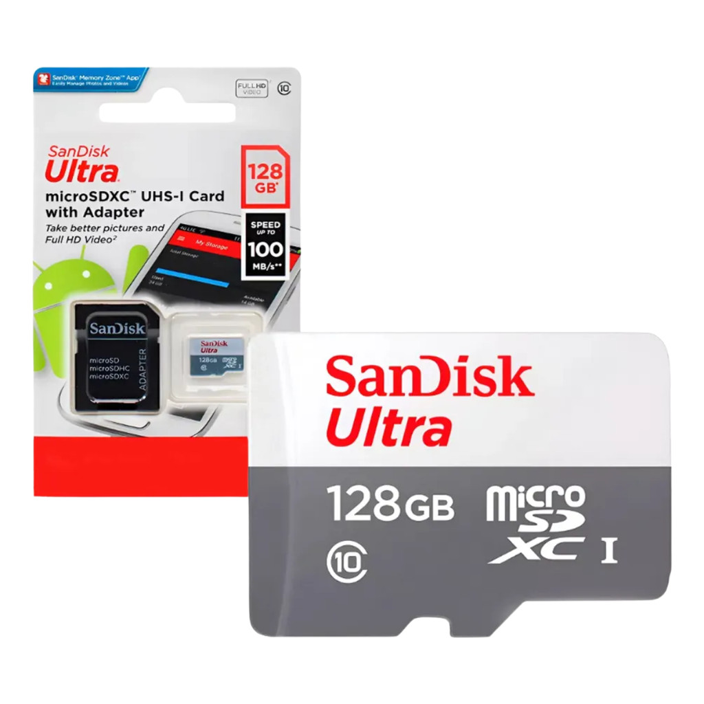 Cartão de Memória SanDisk Ultra 128GB 100MB/s Classe 10 MicroSDHC Com Adaptador