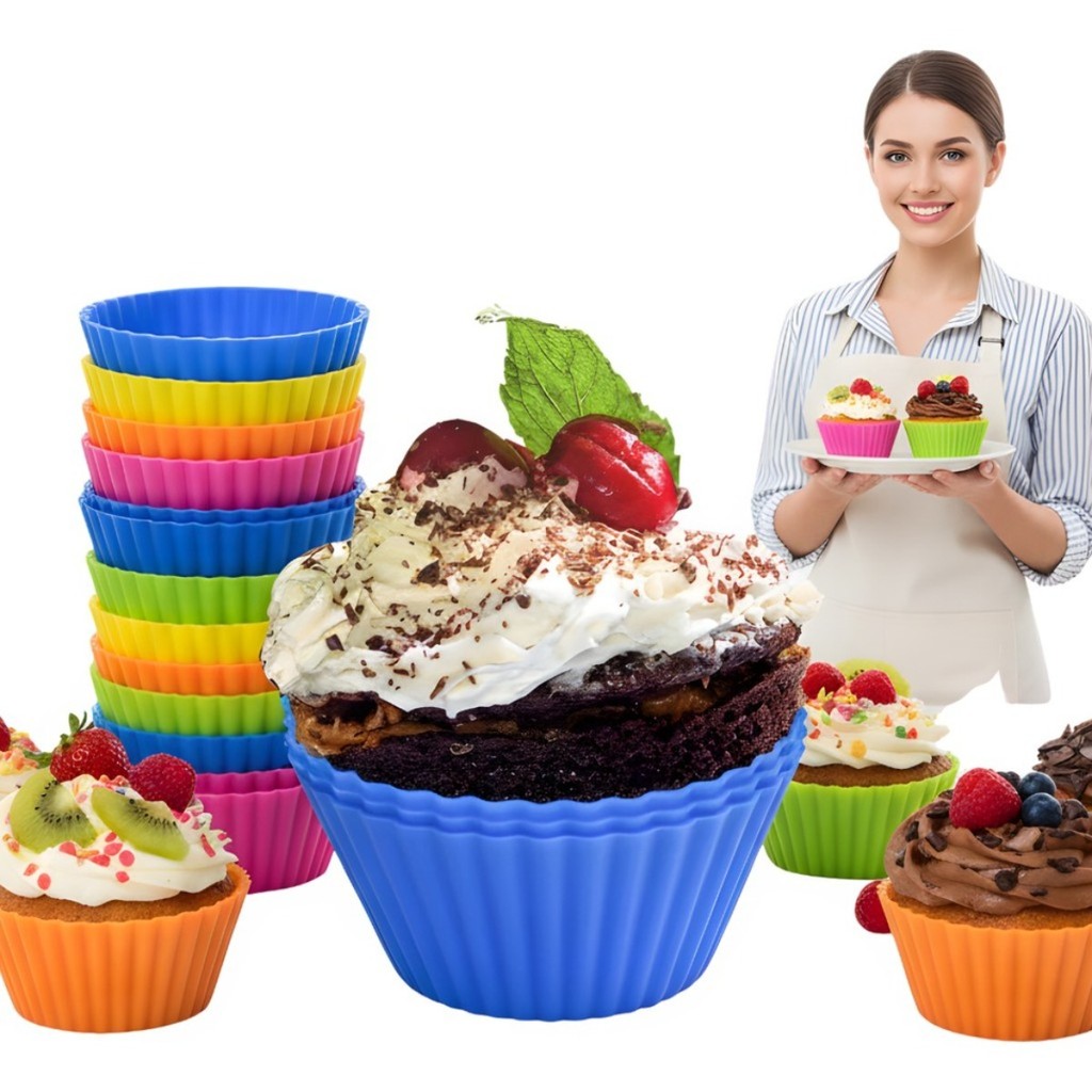 Kit 12 Formas Silicone Cupcake Mini Bolo Muffin Assadeira