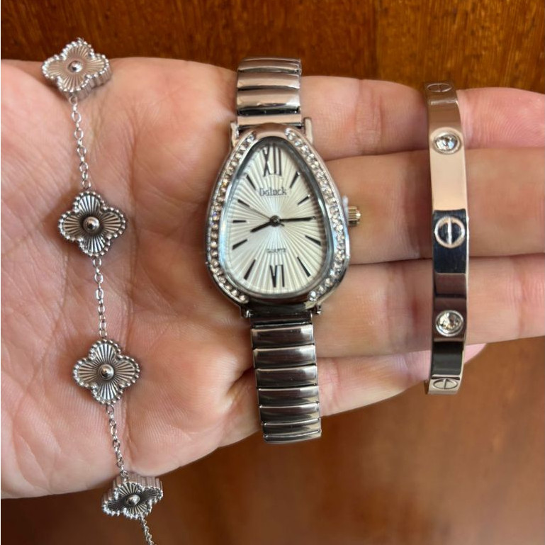 Kit Conjunto Relógio Feminino Dourado com Bracelete Pulseira Acessórios Femininos Relogio