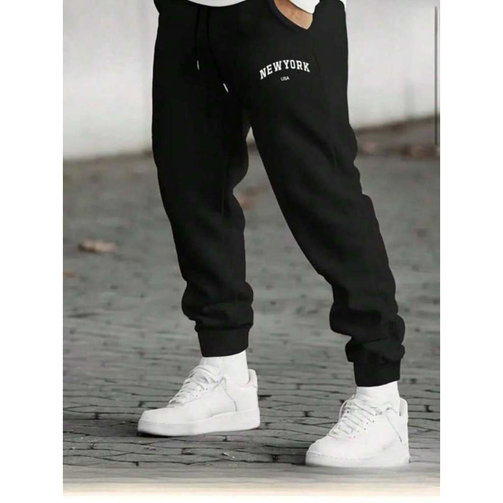 Calça Moletom New York Masculina Jogger Estampada Flanelada Com Bolso Moda Inverno