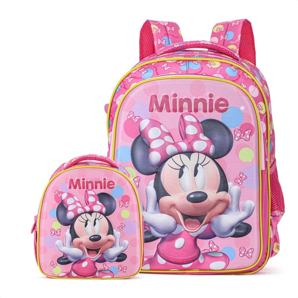Kit Mochila 16 + Lancheira Escolar Xeryus Minnie Relevo Rosa - Infantil em Oferta na Shopee