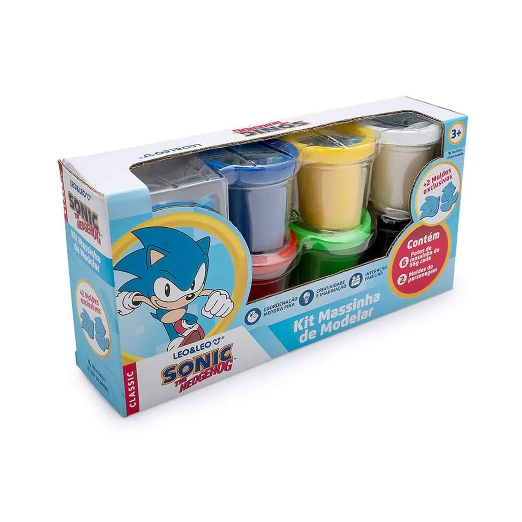 Kit Massinha de Modelar Sonic c/ Potes e Moldes - Caixa c/336g 6 und + 2 Moldes Leonora - 10386 em Oferta na Shopee
