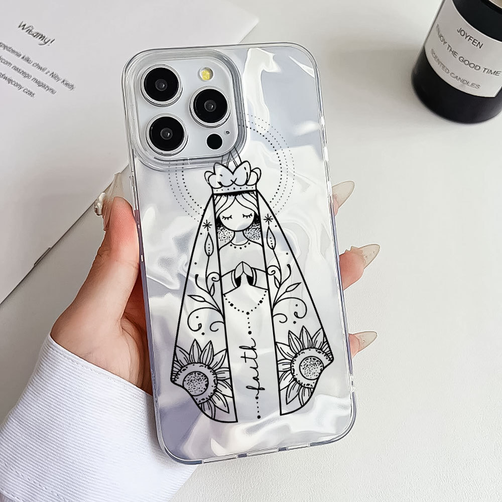 Nossa Senhora Capinha Capa Para Samsung Galaxy A03 A05 A06 A10S A10 A11 A12 A13 A15 A14 A16 Prata Brilho Anti-Impacto