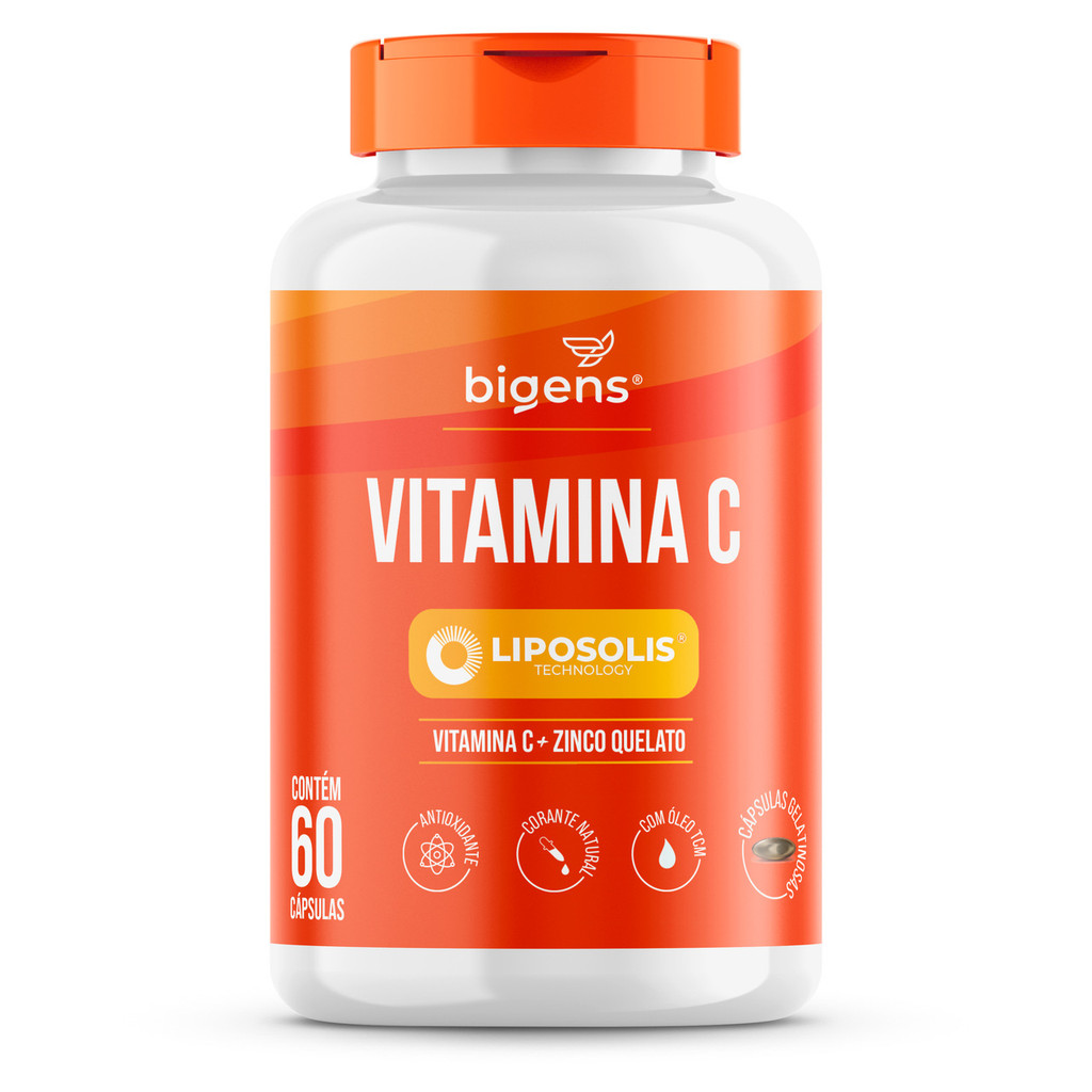 Vitamina C + Zinco Quelato LipoSolis® (Lipossomal, Alta Absorção) Formulado com TCM, 60 Cap, Bigens em Oferta na Shopee