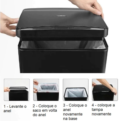 Lixeira Automática Sensor Capacidade 40 Litros Acabamento Aço Preto Moderna Prática