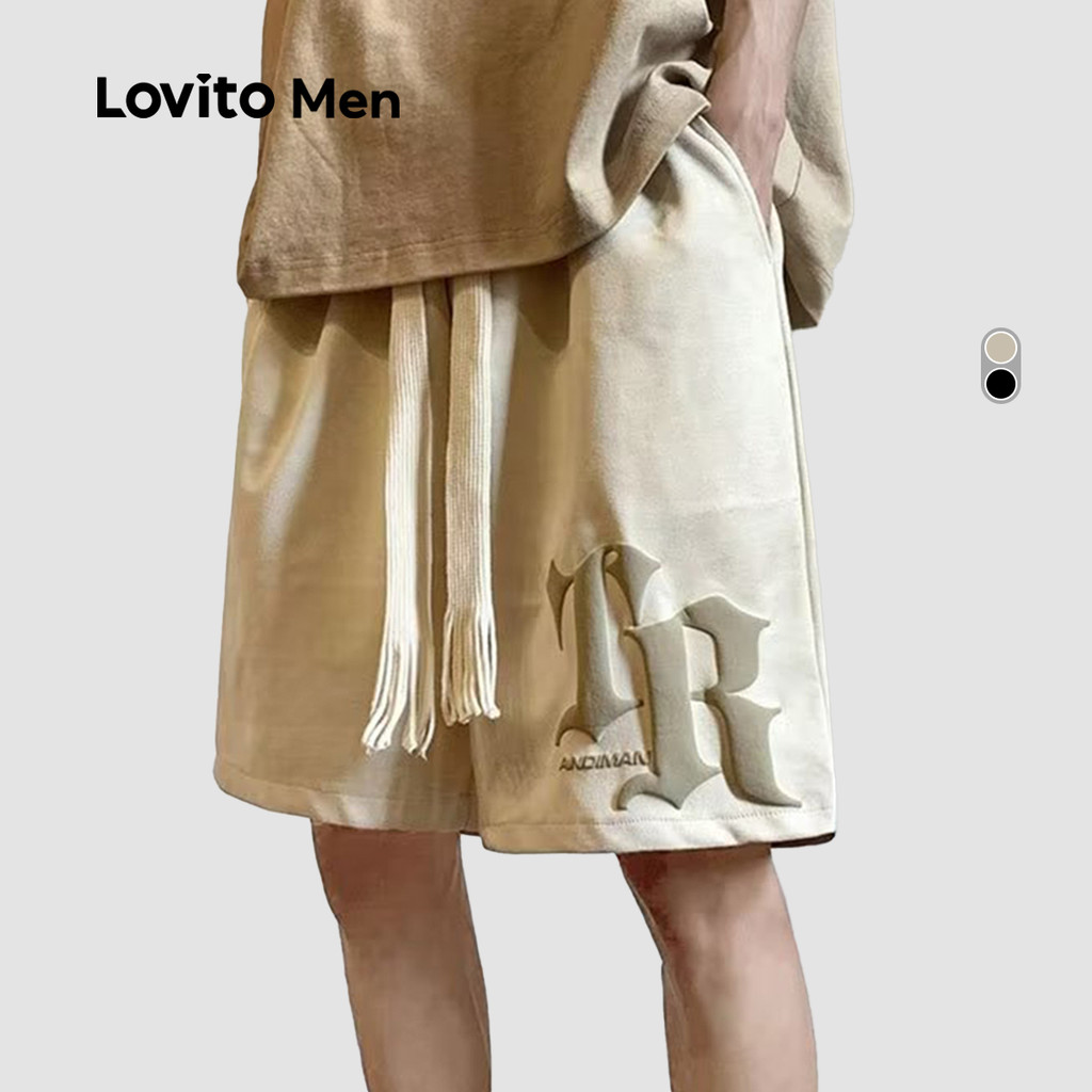 Lovito Men Shorts Esportivos com Cordão Primavera/verão Shorts Pretos para homens LNE122152 em Oferta na Shopee
