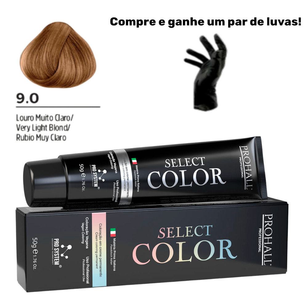 Coloração Permanente Select Color Nº9.0 Louro Muito Claro Prohall 50g