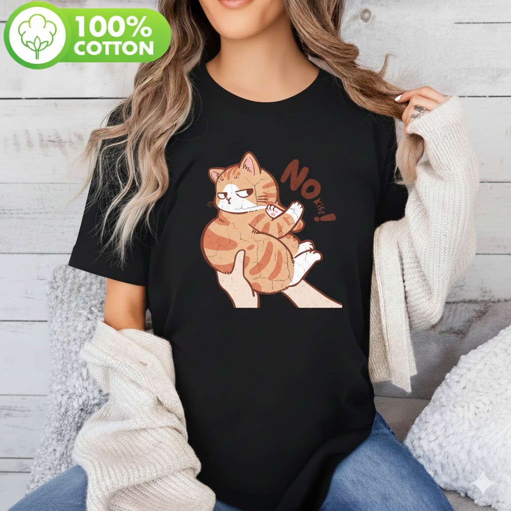Camiseta Unissex Gato Listrado No Kiss Atitude Engraçada Pet Estampada Confortavel Divertida Fofa Casual