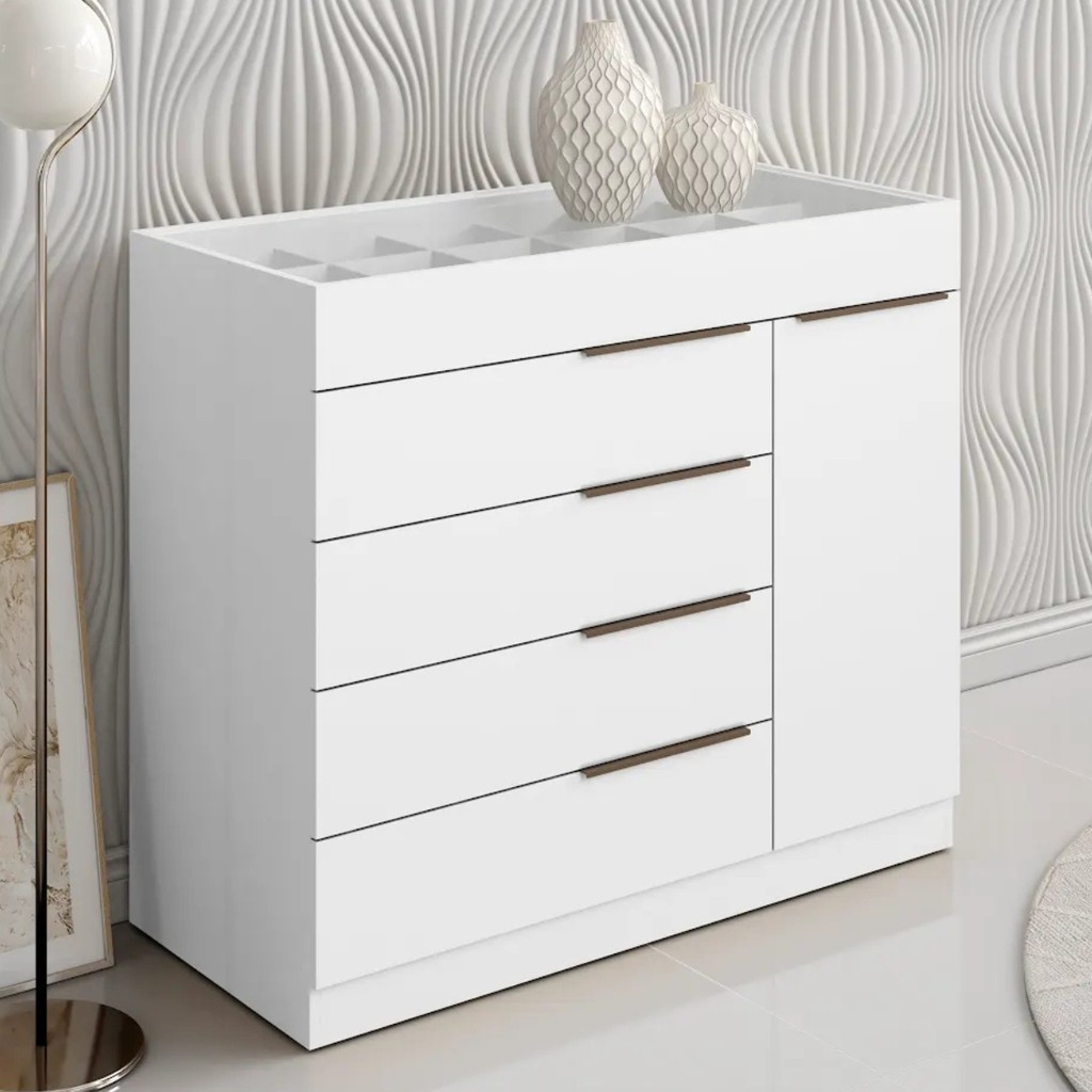 Cômoda 4 Gavetas 1 Porta Sapateira Com Porta Jóias Sevilha em MDP Aramóveis em Oferta na Shopee