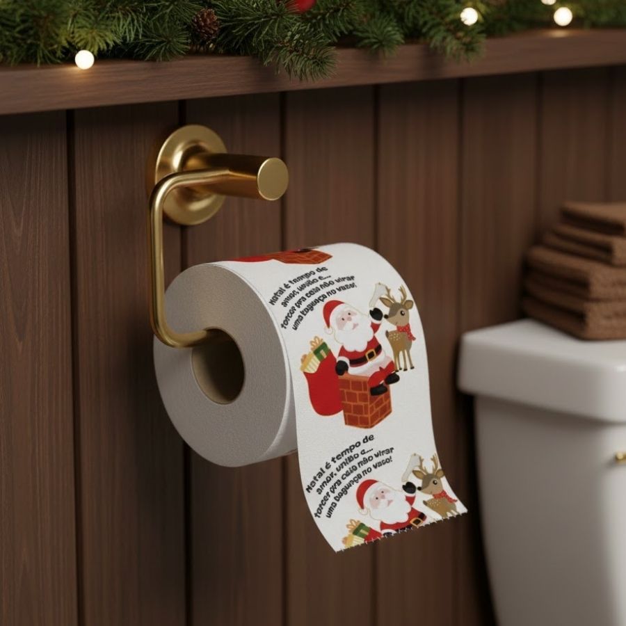 Papel Higiênico de Natal - Papai Neol na Chaminé - 20m - 1 unidade - Rizzo