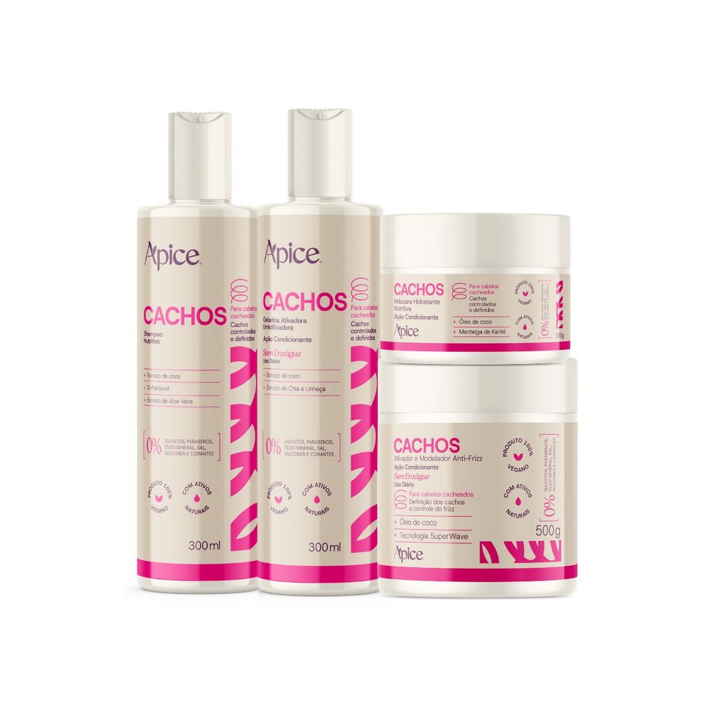 Kit Shampoo, Gelatina, Máscara e Ativador Cachos Nova fragrância - Apice