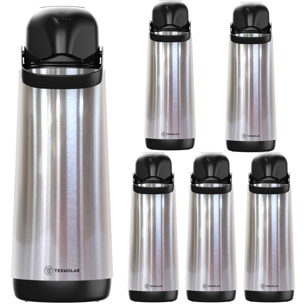 kit 6 Garrafa Térmica Café Leite Chá 1,8 Litros com Ampola de Vidro e Aço Inox Termolar