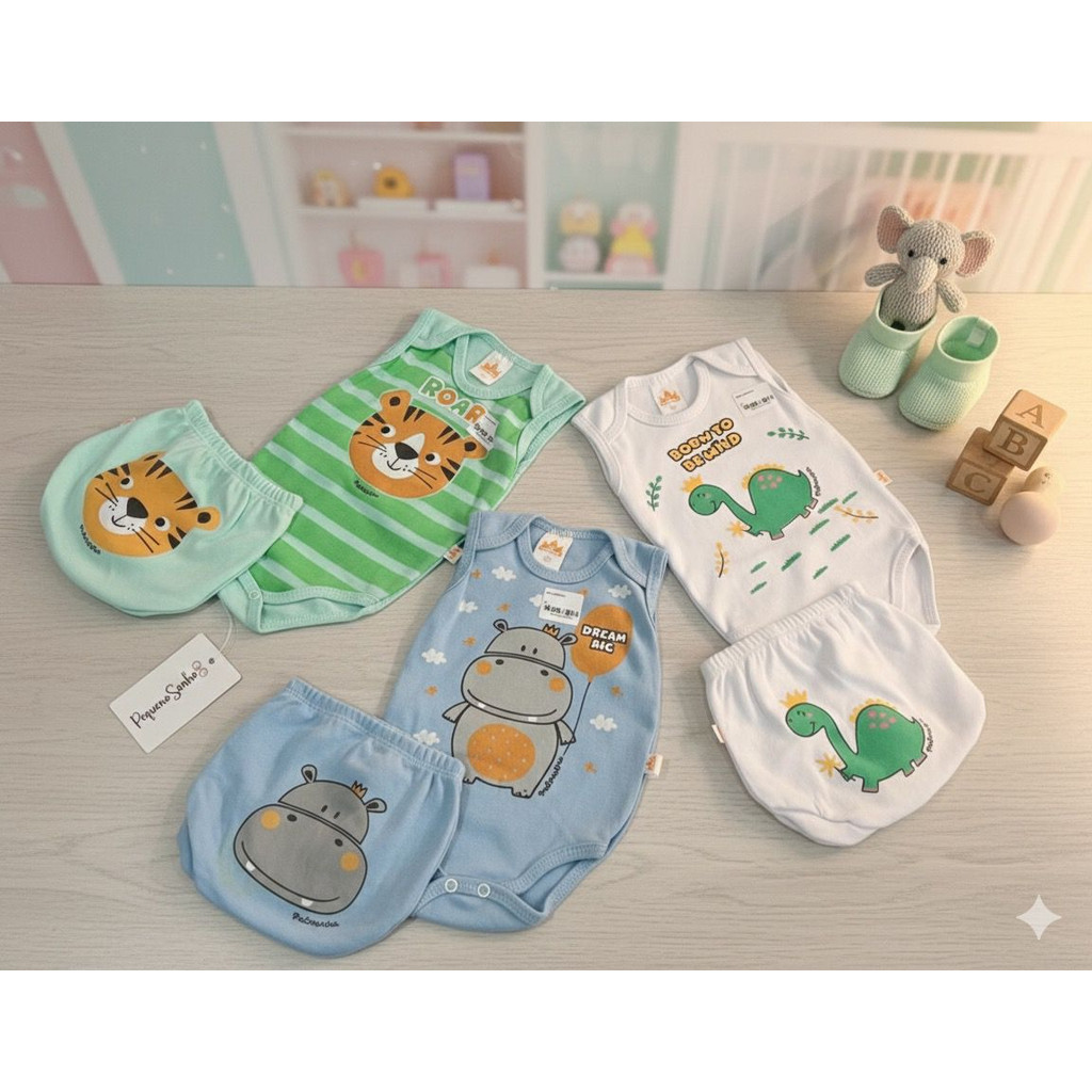 Kit Com 6 Peças De Body Regata E Capa De Fralda Suedine 3344 em Oferta na Shopee