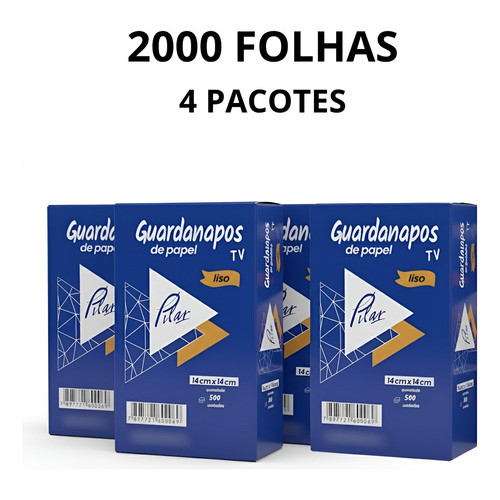Kit 2000 Fls Guardanapo De Papel Tv 14x14cm Branco Pilar - Branco