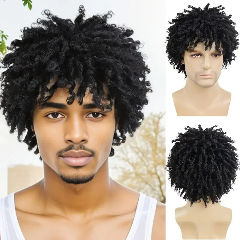 [Respirável Único Realista] Fibra Química Novo Produto Africano Masculino Trança Suja Chapelaria Tubo Preto Encaracolado