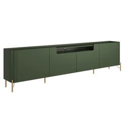Rack Para Sala de Estar TV 85 Pol 4 Portas Pés Industrial Dourado Alef I03 Musgo - Lyam Decor