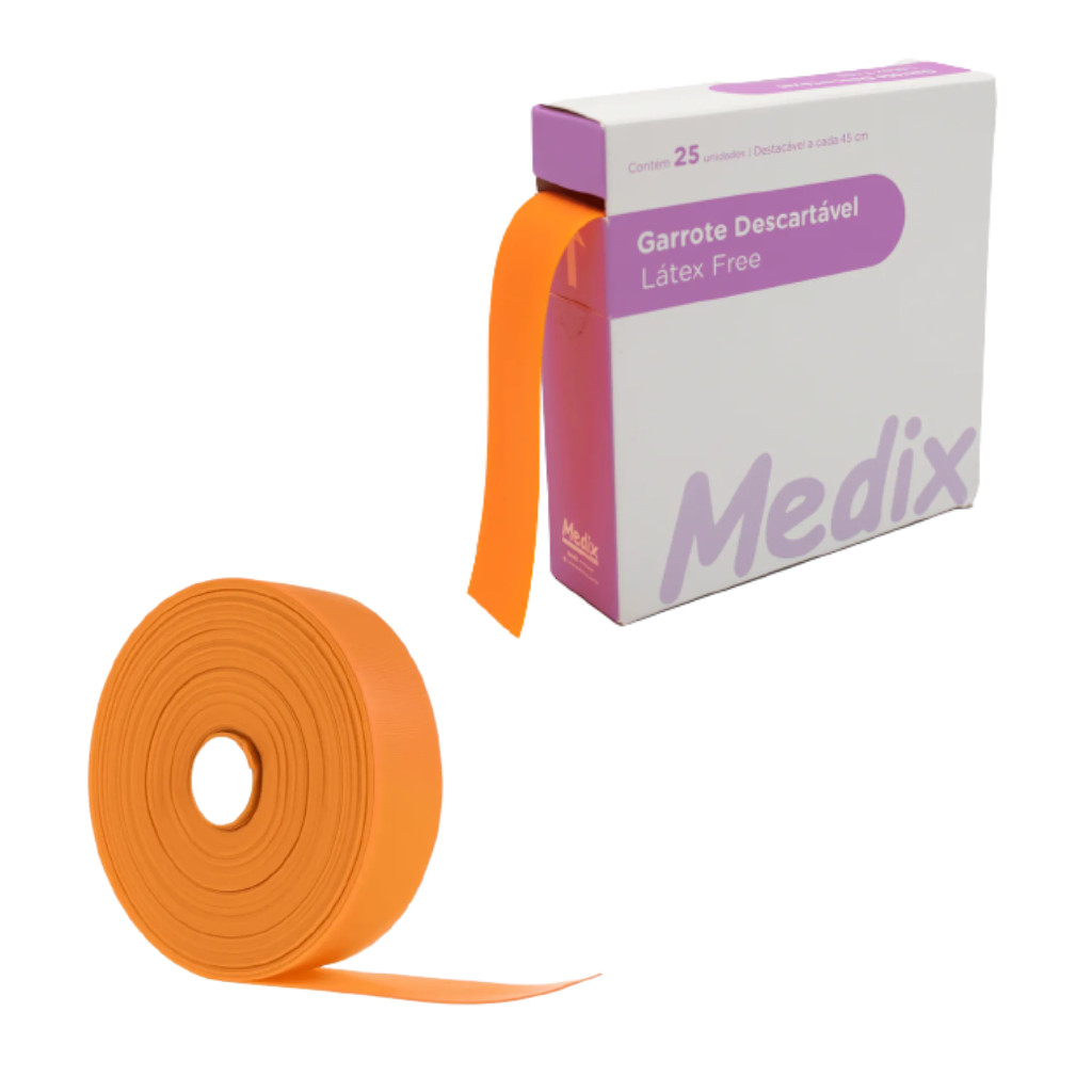 Kit 2 Caixas Garrote Torniquete Descartável Caixa com 25 Tiras Latex Free Medix