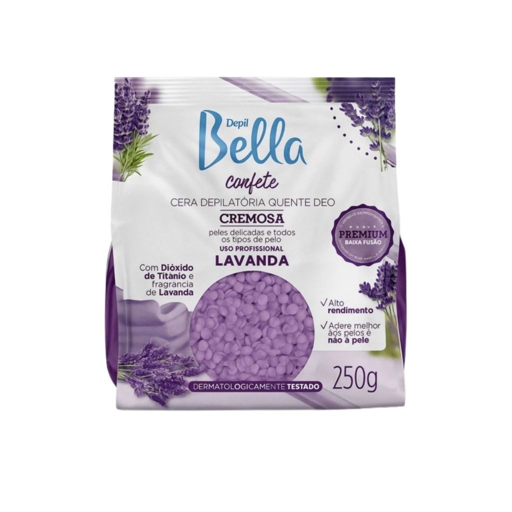 Cera Depil Bella Confete Lavanda 250g em Oferta na Shopee