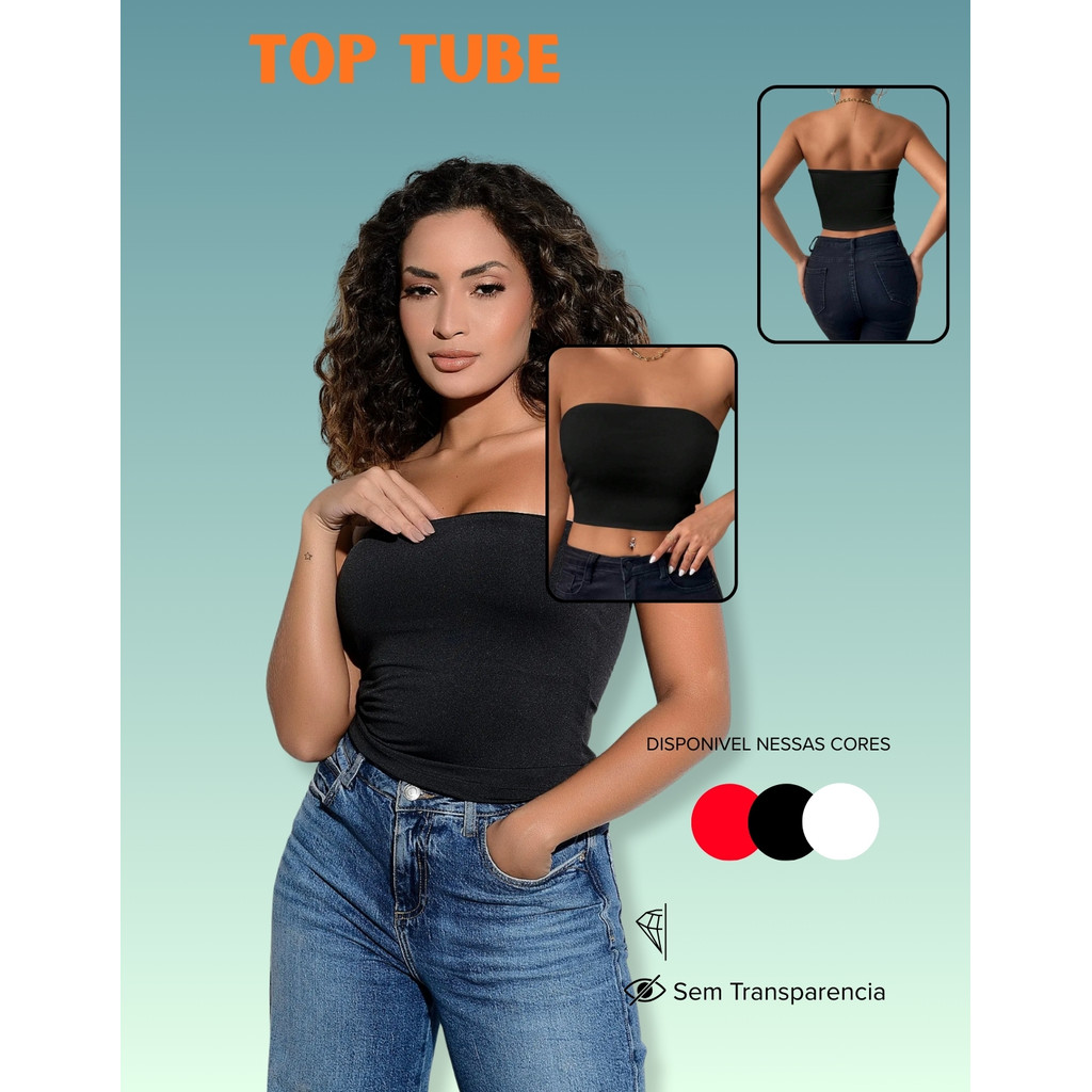 Cropped Top Tomara que Caia Tubinho Comprido Suplex Top Tube Forrado Promoção em Oferta na Shopee