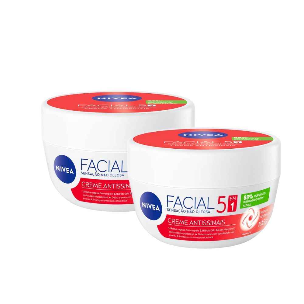 Kit 2 NIVEA Creme Facial Antissinais Ultraleve 5 em 1 100g