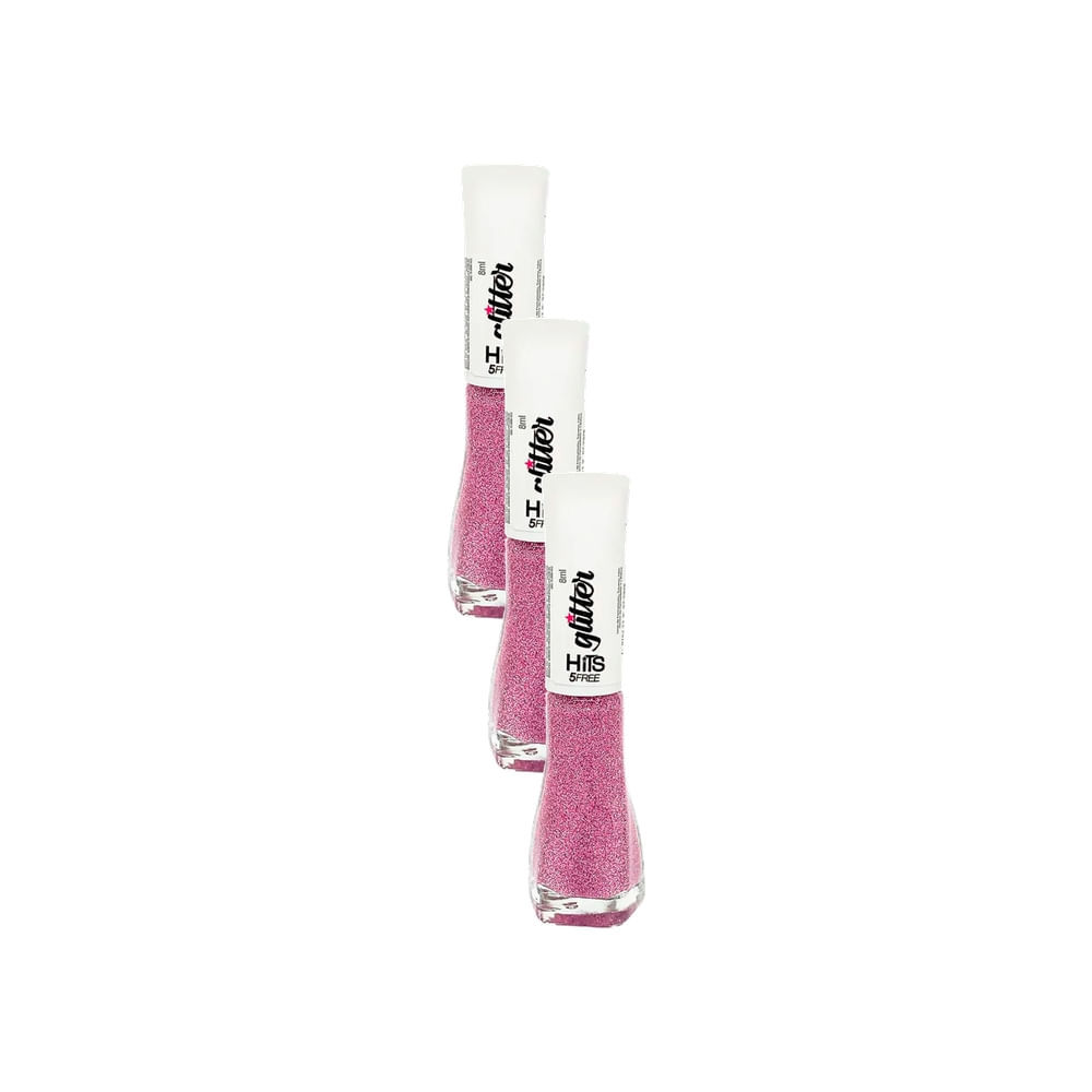 Kit 3 Esmalte Hits Glitter 5Free Cor Diamante Sakura 8ml
