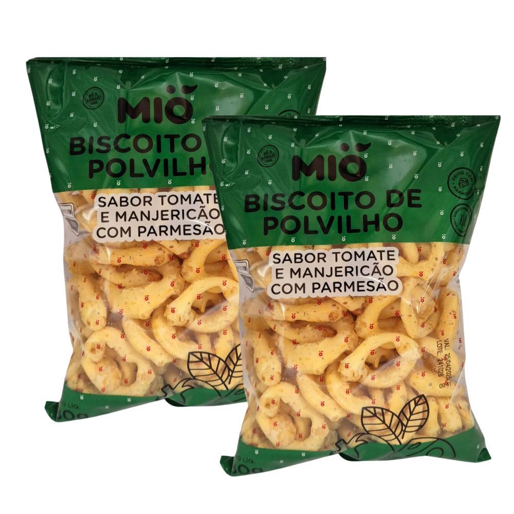 Kit 2 Biscoito de Polvilho Mió Sabor Tomate e Manjericão com Parmesão 80g