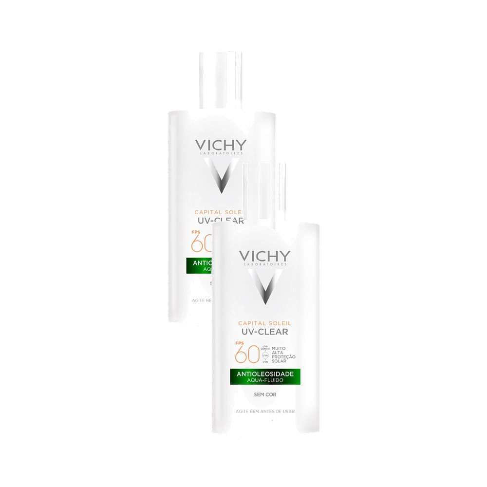 Kit 2 Protetor Solar Facial Vichy Capital Soleil UV-Clear Antioleosidade Aqua Fluido FPS 60 Sem Cor 40g