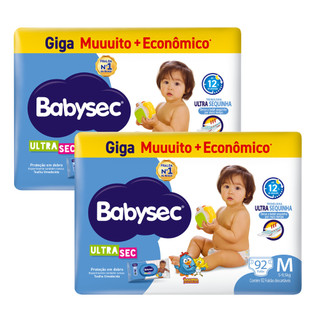2 Pacotes de Fralda BabySec Ultrasec Galinha Pintadinha Giga M c/92un- Bebê sequinho por mais tempo