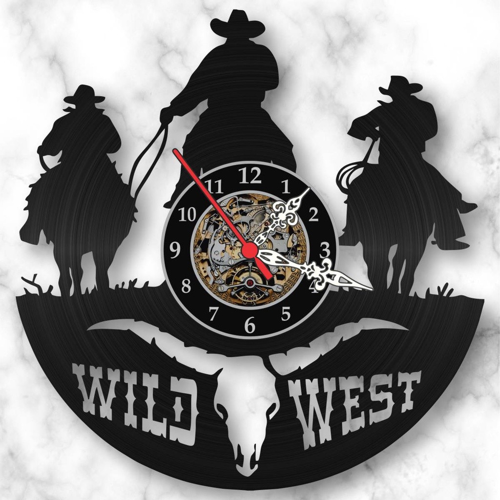 Relogio Parede Velho Oeste Western Wild West Faroeste Vinil Decoração para casa Relógio Vinil LP Dec
