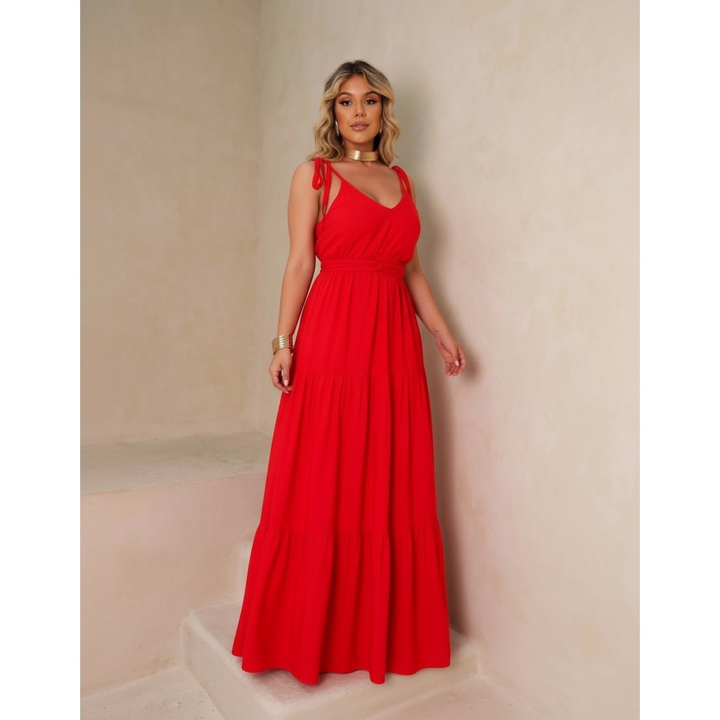 Vestido Longo Natal Casamento Vescolinho com Alça para Gestante Evangélico Elástico Moda Conforto