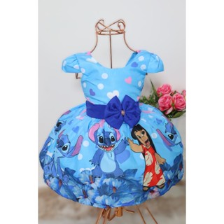 Vestido Infantil Lilo Stitch Azul Festa Luxo Apaixonado Temático em Oferta na Shopee