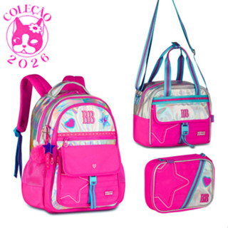 Kit Mochila de Costas ,Lancheira e  Estojo Rebecca Bonbon Shine Cor:Rosa em Oferta na Shopee