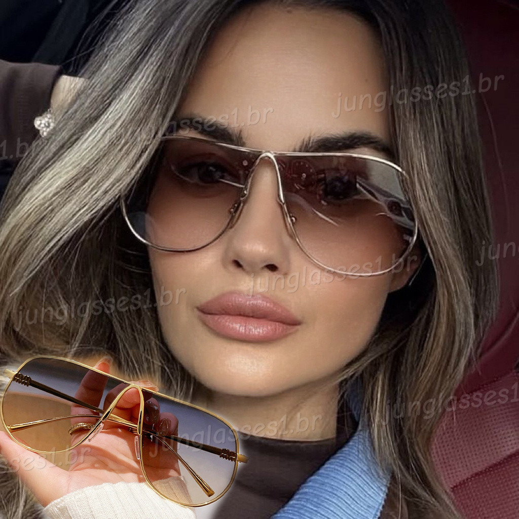 Europeu Americano Uma Peça De Metal Emoldurado Sapo Óculos De Sol Para Mulheres Homens Moda Gradiente Lentes Resistente em Oferta na Shopee