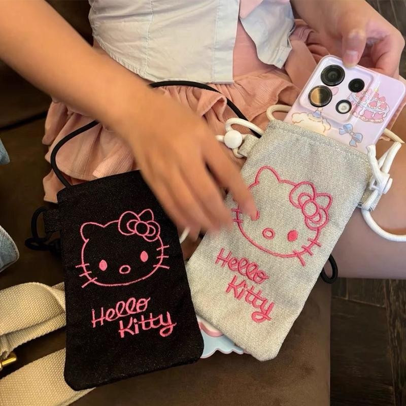 [largeloohg] Bordado Hello Kitty Crossbody Phone Bolsa Sanrio KT Cat De Ombro Anime Coin Purse Porta-Cartões