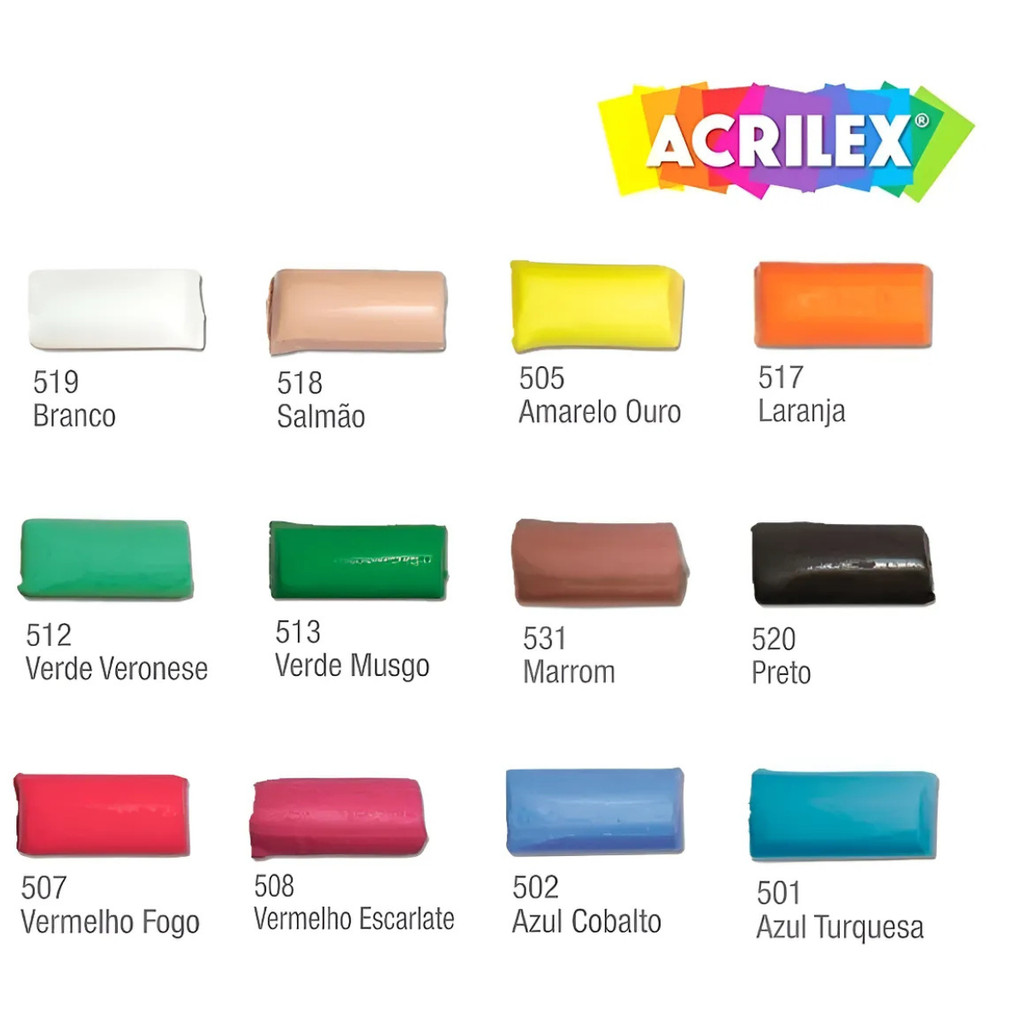 Massinha Acrilex Colorida para Atividades Escolares 12 Cores