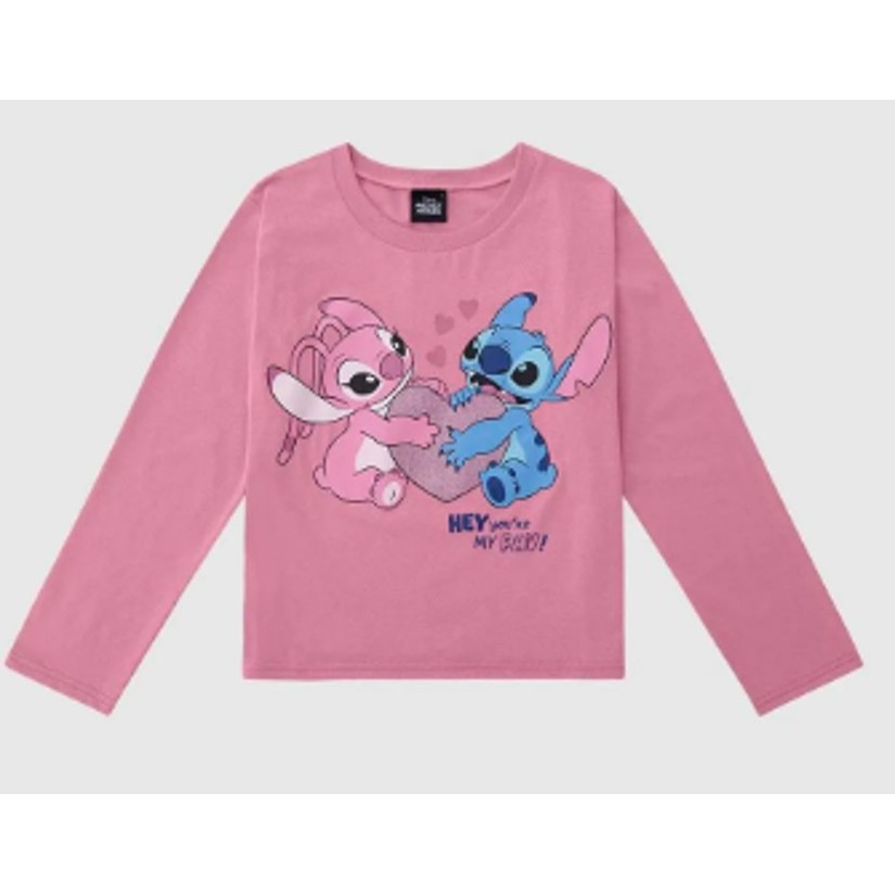 Blusa Infantil Menina Manga Longa My Fav Stitch Disney Malwee Kids