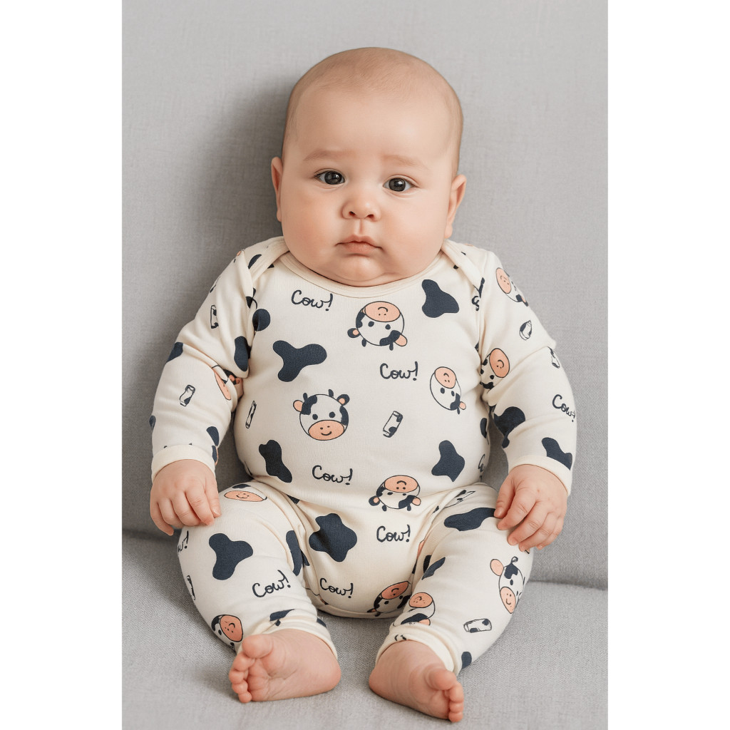 Conjunto Bebê Suedine Antialérgico Pagão Body e Calça Longo Vaquinha Branco Novidade