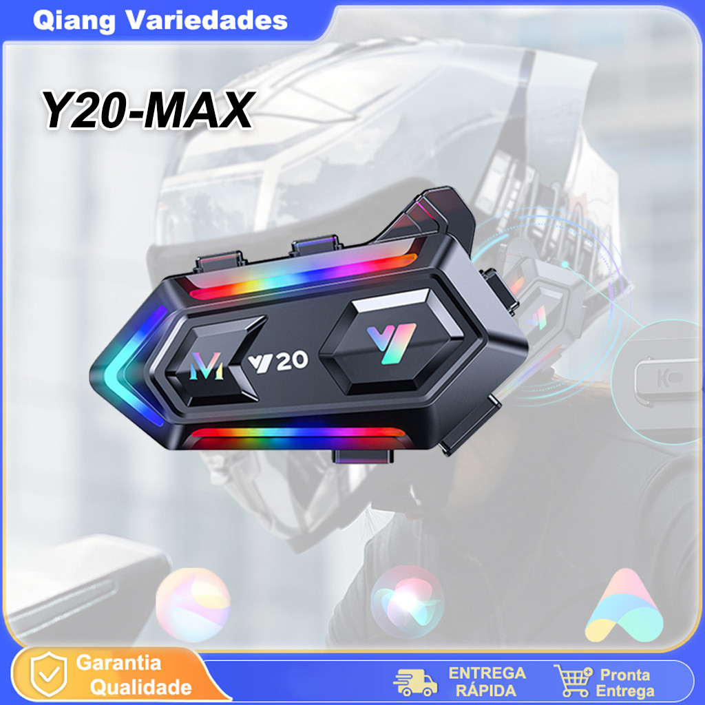 Y20 MAX Interfone Sem Fio Capacete Da Motocicleta Fone De Ouvido Bluetooth 5.3 IPX6 À Prova Dwaterproof Água RGB Con