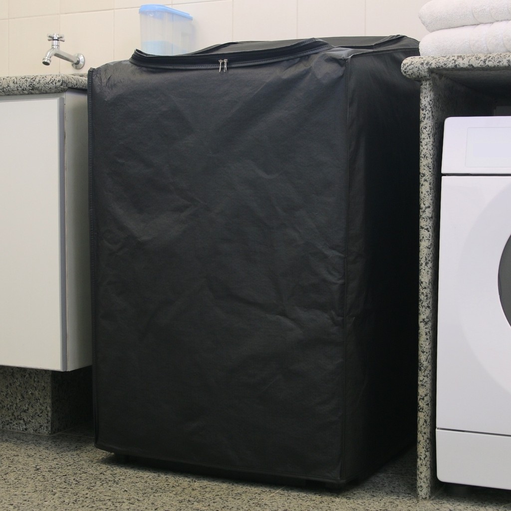 Capa Máquina De Lavar Eletrolux Brastemp C/ Ziper Impermeavel Flanelada korino 12kg 13kg 14kg Preta Tamanho M