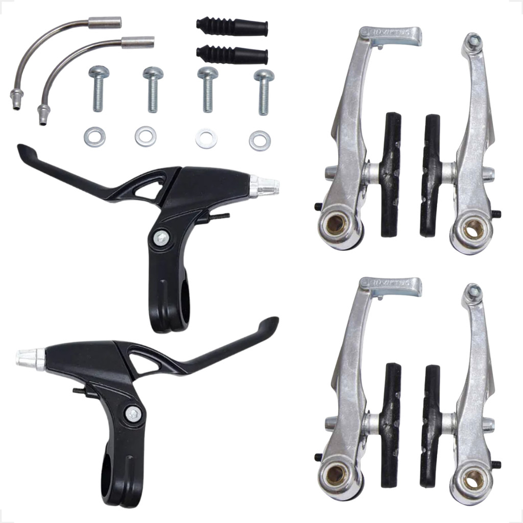 Kit de Freio V Brake Completo Com Manete Nylon Bicicleta Bike aro 16 a 29 Inviktus Urbana Infantil
