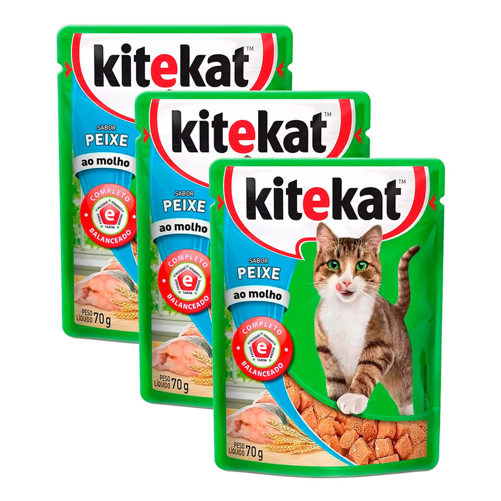 Kit 3 Ração Úmida para Gatos KiteKat Adulto Sabor Peixe ao Molho em Sachê 70g em Oferta na Shopee