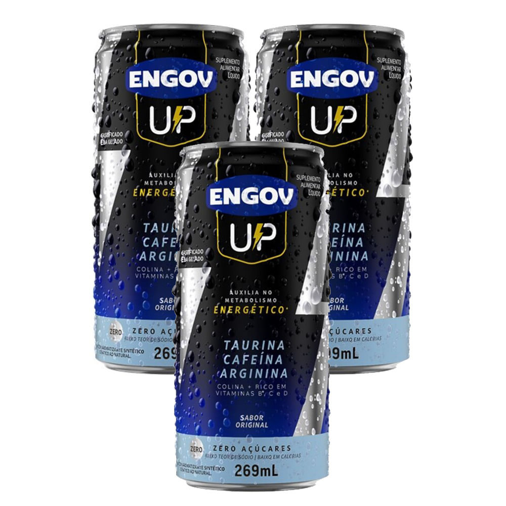 Kit 3 Energético Engov UP Taurina Cafeína e Arginina Sabor Original Zero Açúcares 269ml em Oferta na Shopee