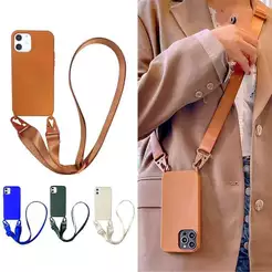 Capa De Telefone Com Alça De Pescoço De Cordão Crossbody De Silicone Líquido Para iPhone 11/12/13/14/15/17 Pro Max