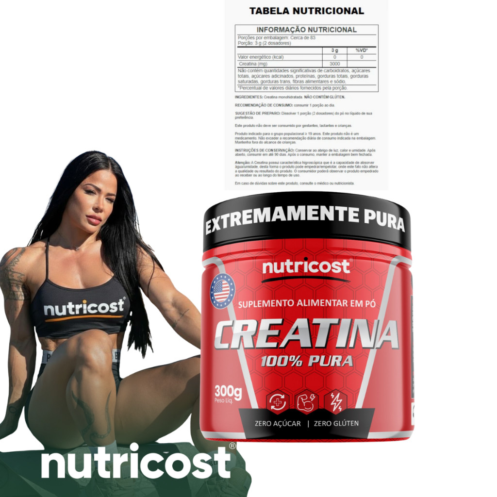 Creatina Nutricost 100% Pura 300g  Pote vermelho Creatina 100% Pura