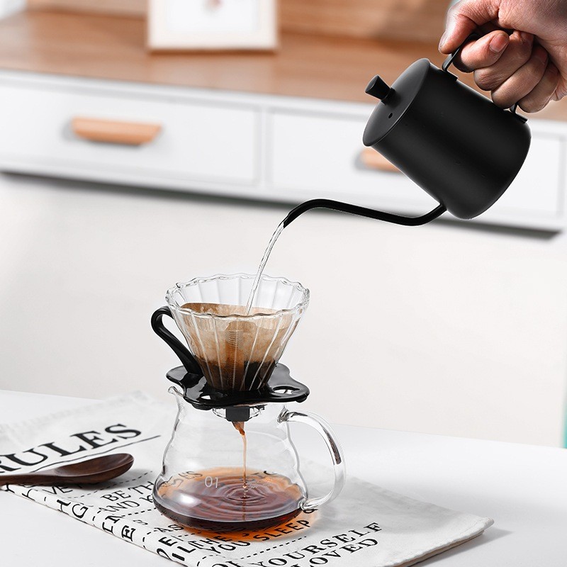 Kit de Preparo de Café V60- Jarra de Vidro Borossilicato com Suporte de Filtro de Vidro