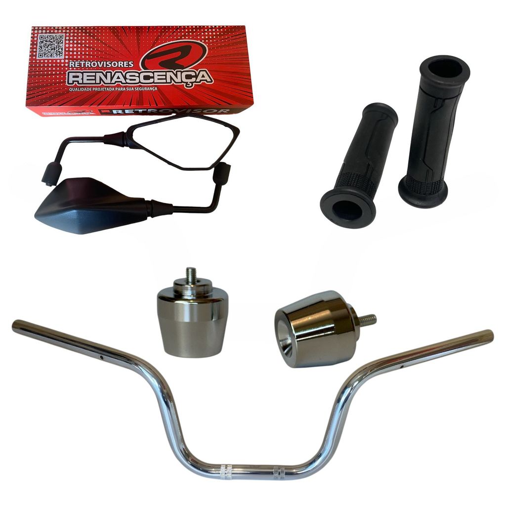 GUIDÃO CARGO + MANOPLA CARGO + PESO PCX CROMADO + RETROVISOR Z400 MINI REBAIXADO