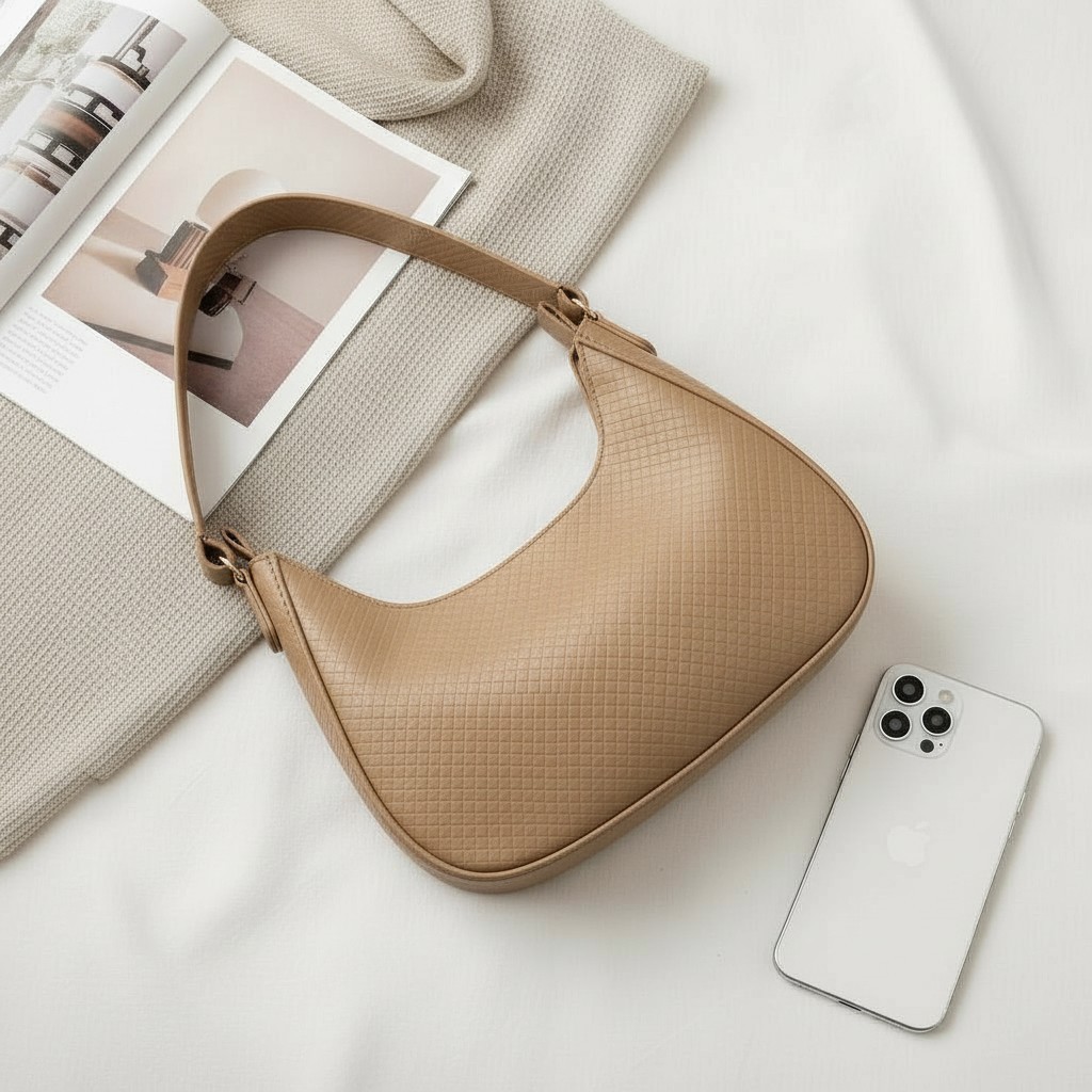 Bolsa Feminina Tricê Nude Baguete Espaçosa De Ombro Estilosa Casual